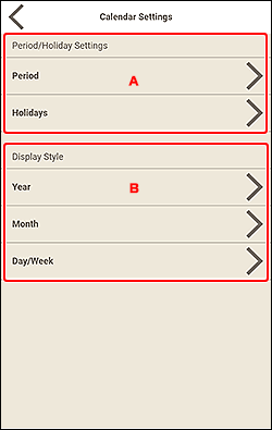 figure: Calendar Settings screen