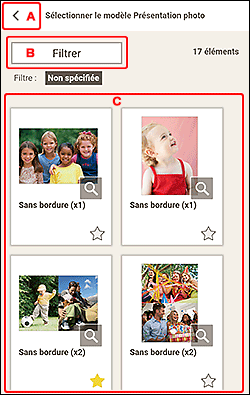 figure&nbsp;: Écran Sélection du modèle