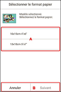 figure : Écran Sélectionner le format papier