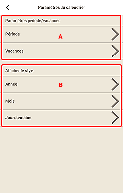 figure : Écran Paramètres du calendrier
