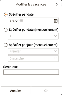figure : Écran Modifier les vacances