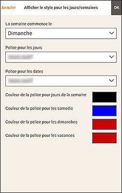 figure : Écran Afficher le style pour les jours/semaines