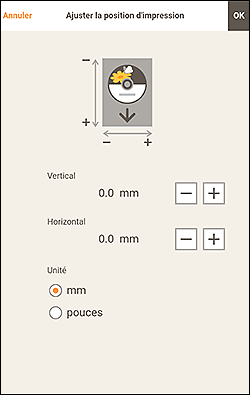 figure&nbsp;: Écran Ajuster la position d'impression