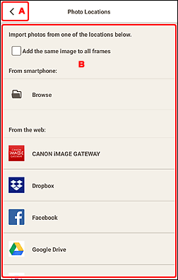 Imagen: pantalla Ubicaciones de fotos