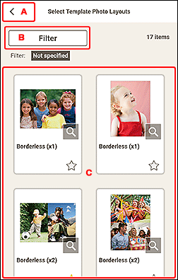 Imagen: Pantalla Selecc. plantilla