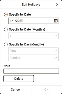 figure: Edit Holidays screen