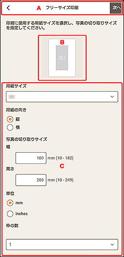 図：フリーサイズ印刷画面