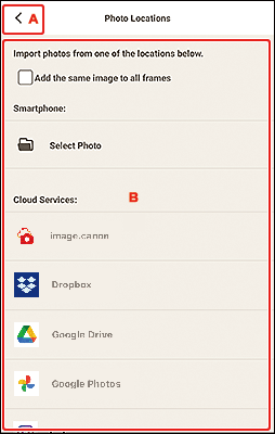 Imagen: pantalla Ubicaciones de fotos