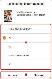 figure : Écran Sélectionner le format papier