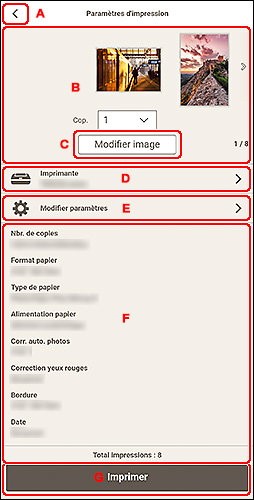 figure : Écran Paramètres d'impression