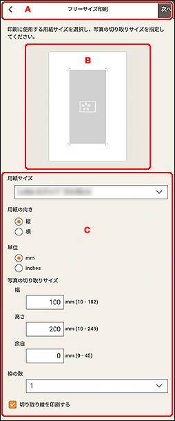 図：フリーサイズ印刷画面