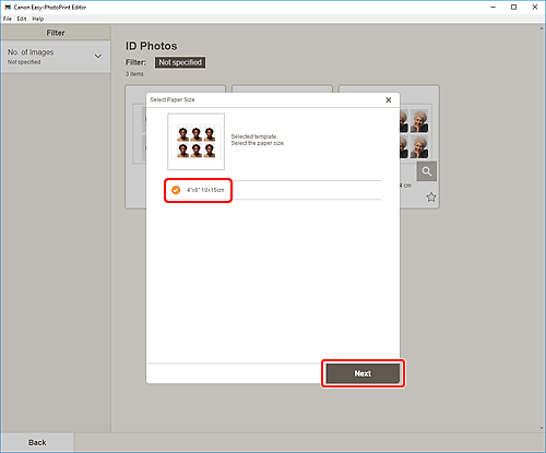 figure: Select Paper Size screen