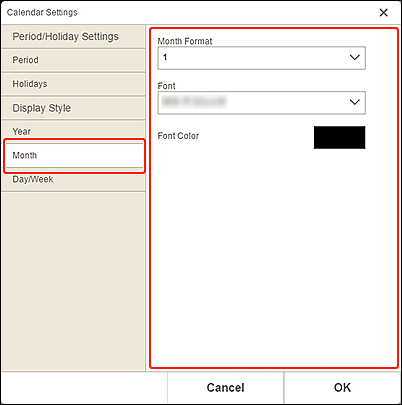 figure: Calendar Settings screen