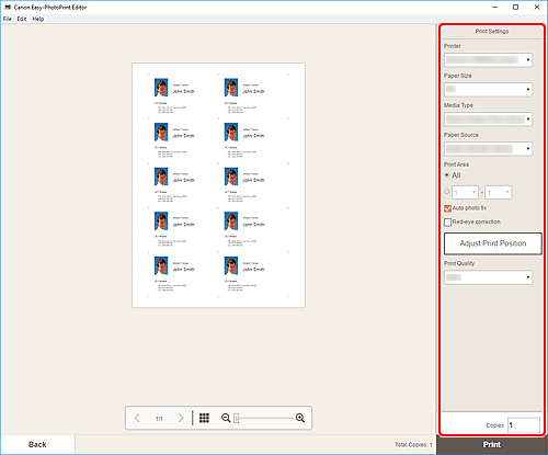 figure: Print Settings screen