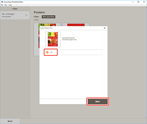 figure: Select Paper Size screen