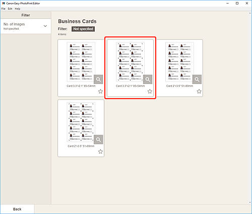 figure: Business Cards screen