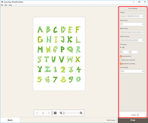 figure: Print Settings screen