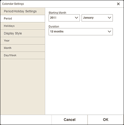 figure: Calendar Settings screen