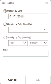 figure: Edit Holidays screen