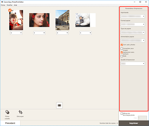 figure&nbsp;: Écran Paramètres d'impression