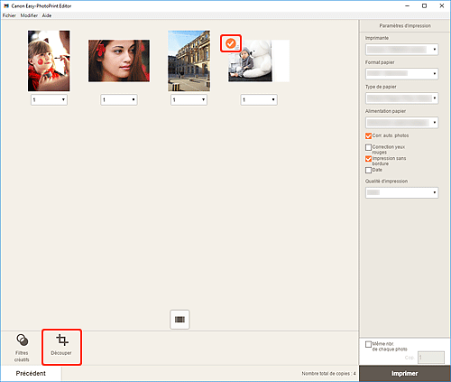 figure&nbsp;: Écran Paramètres d'impression