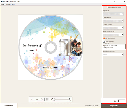 figure&nbsp;: Écran Paramètres d'impression