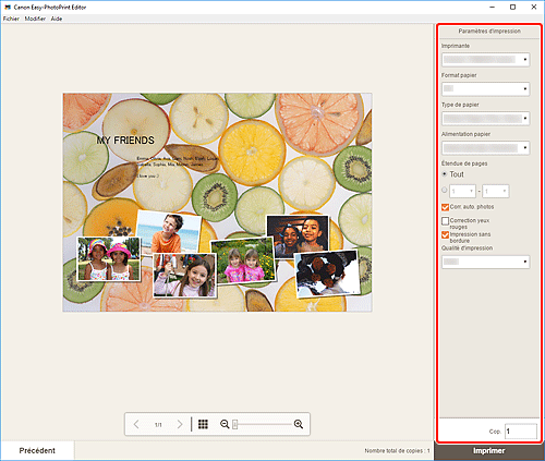 figure&nbsp;: Écran Paramètres d'impression