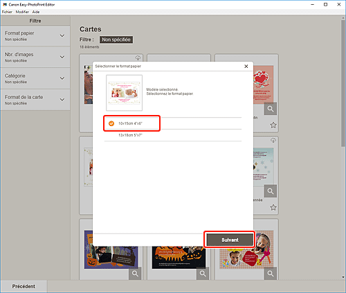 figure&nbsp;: Écran Sélectionner le format papier