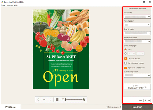 figure&nbsp;: Écran Paramètres d'impression