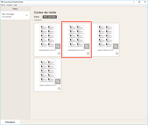 figure&nbsp;: Écran Cartes de visite