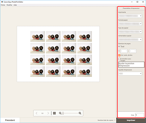 figure&nbsp;: Écran Paramètres d'impression