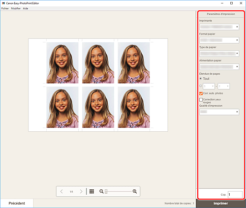 figure&nbsp;: Écran Paramètres d'impression