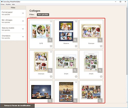 figure&nbsp;: Écran Sélection du modèle