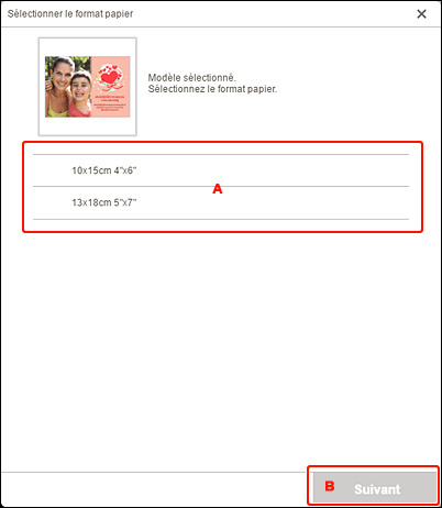 figure&nbsp;: Écran Sélectionner le format papier