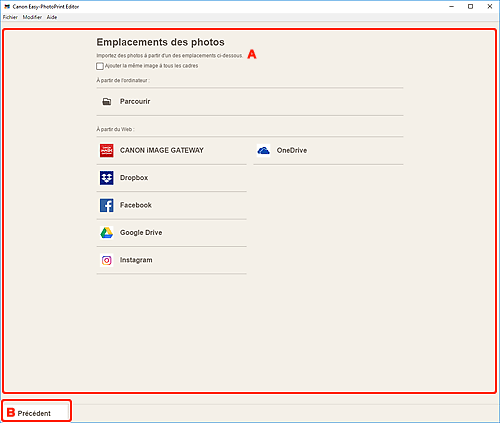 figure : Écran Emplacements des photos