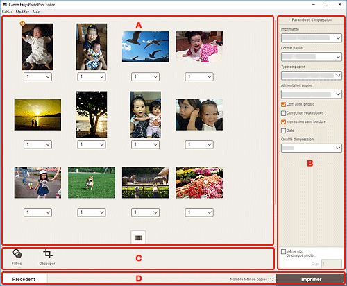 figure&nbsp;: Écran Paramètres d'impression