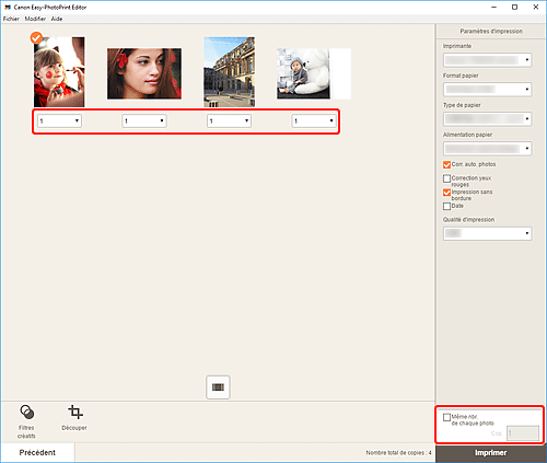 figure&nbsp;: Écran Paramètres d'impression