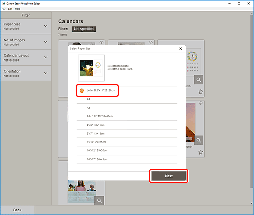 figura: Tela Selecionar Tamanho do Papel