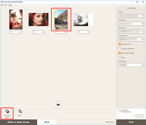 figure: Print Settings screen
