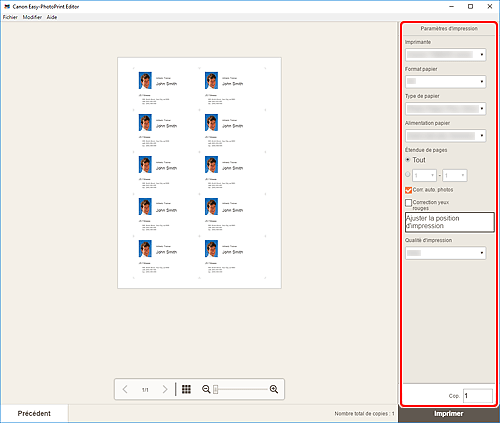 figure&nbsp;: Écran Paramètres d'impression
