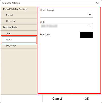 figure: Display Style for Month screen