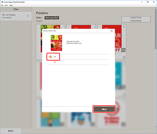 figure: Select Paper Size screen