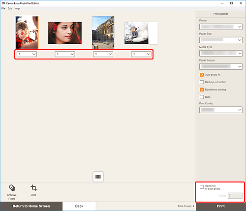 figure: Print Settings screen