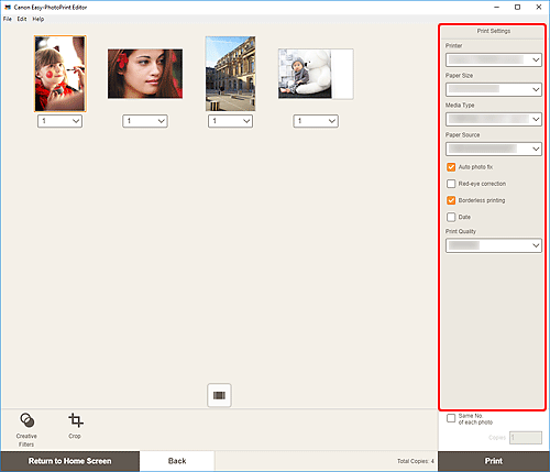 figure: Print Settings screen