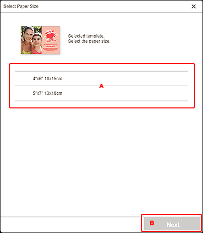 figur: Skærmbilledet Vælg papirstørrelse