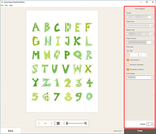 figure: Print Settings screen