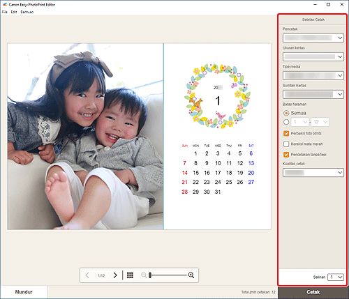 gambar: Layar Setelan Cetak