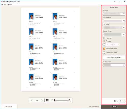 gambar: Layar Setelan Cetak