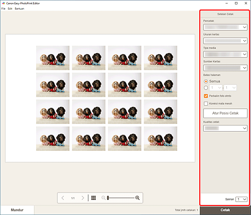gambar: Layar Setelan Cetak