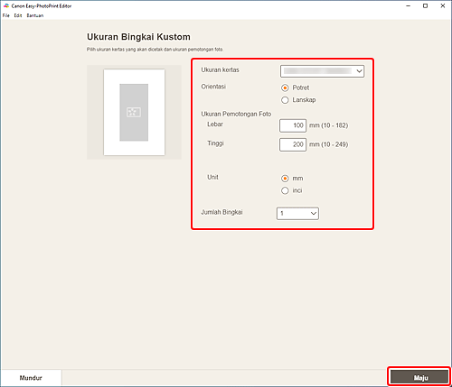 gambar: Layar Ukuran Bingkai Kustom